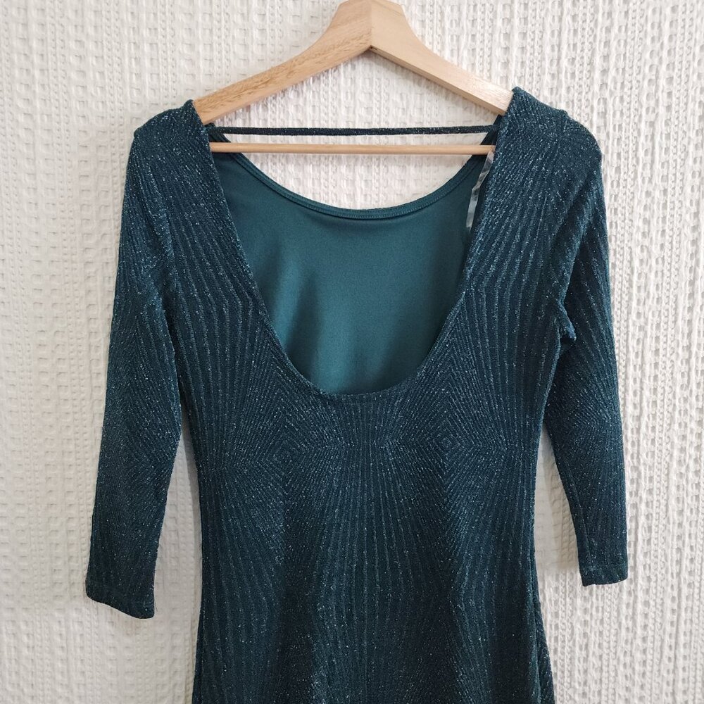 Trixxi Hunter Green Sparkly Holiday Party 3/4 Sleeve Mini Dress Size Large - Picture 10 of 13